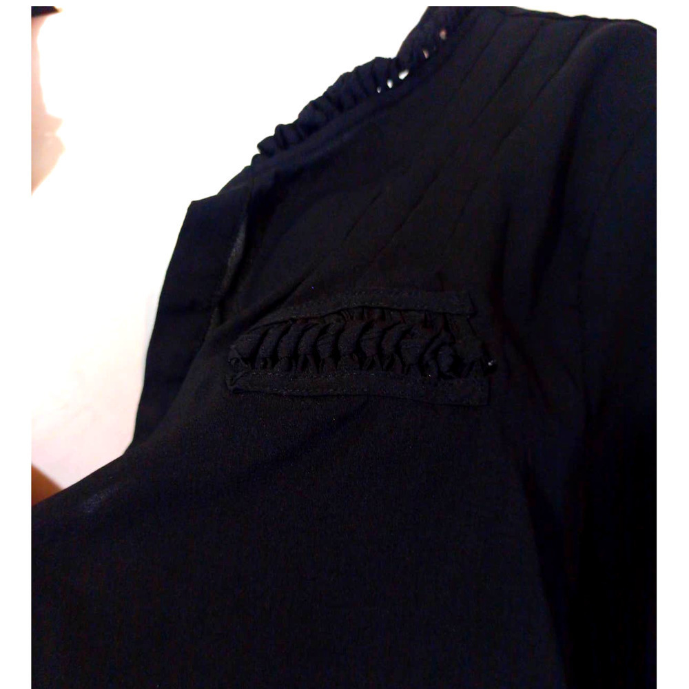 Gibson Latimer Women Sz L Black Macrame Jersey Back Long Sleeve Button Top - Picture 2 of 7